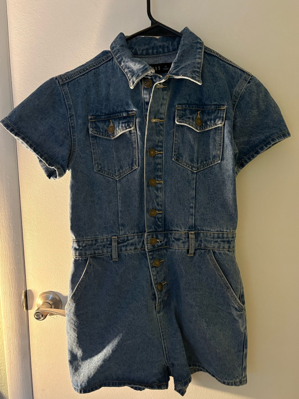Lioness Blue Denim Short-Sleeve One-Piece Romper
